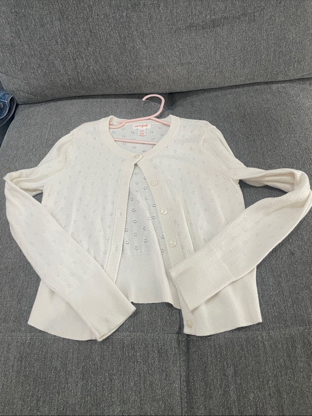 Cat & Jack Cream Eyelet-Pattern Button Cardigan